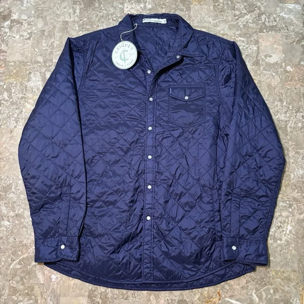 Criquet Quilted Shacket Mens XL Blue Pearl Snap Long Sleeve Golf Western NEW - Picture 2 of 10